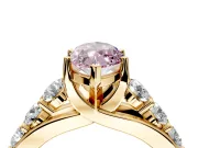 Solitaire Engagement Ring Setting for Fancy Pink Marquise Center with Graduated Shared Prongs and Prong Head in Yellow Gold