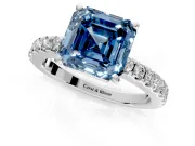 Solitaire Engagement Ring Setting for Fancy Blue Asscher Cut Center with Single Row Accent Band and Prong Head in Platinum