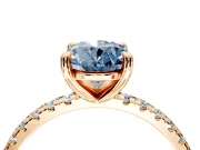 Solitaire Engagement Ring Setting for Fancy Blue Oval Center with Fine Pave Narrow Band and Prong Head in Rose Gold
