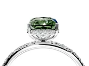 Hidden Halo Engagement Ring Setting for Fancy Green Radiant Cut Center with Pave Band and Prong Head in Sterling Silver