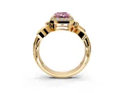 Halo Engagement Ring Setting for Fancy Pink Radiant Cut Center with Floral Band and Prong Head in Yellow Gold
