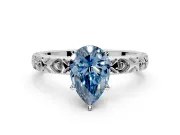 Solitaire Engagement Ring Setting for Fancy Blue Pear-Shaped Center with XO Engraved Band and Prong Head in Platinum