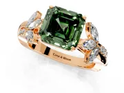 Floral Engagement Ring Setting for Fancy Green Asscher Cut Center with Trailing Marquise Accents and Prong Head in Rose Gold