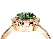 Halo Engagement Ring Setting for Fancy Green Round Cut Center with Inner Milgrain Border and Prong Head in Rose Gold