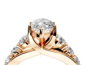 Solitaire Engagement Ring Setting for Marquise Center with Graduated Shared Prongs and Prong Head in Rose Gold