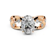 Solitaire Engagement Ring Setting for Oval Center with Criss-Cross Accent Band and Prong Head in Rose Gold