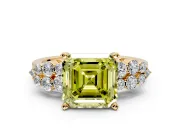 Cluster Engagement Ring Setting for Fancy Yellow Asscher Cut Center with 2-Row Shoulder Clusters and Prong Head in Yellow Gold