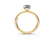 Hidden Halo Engagement Ring Setting for Fancy Blue Oval Center with Thin Rounded Band and Prong Head in Yellow Gold