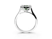 Single Halo Engagement Ring Setting for Fancy Green Emerald Cut Center with Corner Claws, Plain Band and Prong Head in Platinum