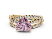 Solitaire Engagement Ring Setting for Fancy Pink Heart-Shaped Center with Woven 3-Strand Pave Band and Prong Head in Yellow Gold