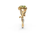 Halo Engagement Ring Setting for Fancy Yellow Heart-Shaped Center with Leaf Motif Split Shank and Prong Head in Yellow Gold