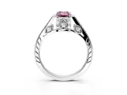 Cathedral Engagement Ring Setting for Fancy Pink Emerald Cut Center with Antique-Style Pave Band and Prong Head in Platinum