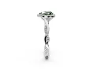 Halo Engagement Ring Setting for Fancy Green Heart-Shaped Center with Pave and Plain Twist Band and Prong Head in White Gold