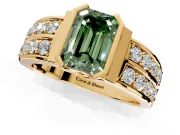 Bezel Engagement Ring Setting for Fancy Green Emerald Cut Center with Wide Channel-Set Band and Bezel Head in Yellow Gold