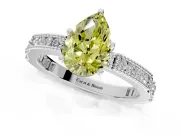 Solitaire Engagement Ring Setting for Fancy Yellow Pear-Shaped Center with Milgrain-Edged Pave Band and Prong Head in Sterling Silver