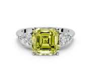 3 Stone Engagement Ring Setting for Fancy Yellow Asscher Cut Center with Large Pear-Shaped Accents and Prong Head in Platinum