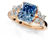 Floral Engagement Ring Setting for Fancy Blue Radiant Cut Center with Marquise Cluster Shoulders and Prong Head in Rose Gold