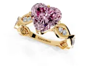 Solitaire Engagement Ring Setting for Fancy Pink Heart-Shaped Center with Accented Twist Band and Leaf Prong Head in Yellow Gold