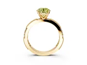 Solitaire Engagement Ring Setting for Fancy Yellow Round Cut Center with Milgrain-Edged Pave Band and Prong Head in Yellow Gold