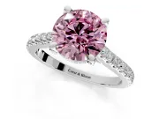 Solitaire Engagement Ring Setting for Fancy Pink Round Cut Center with Widening Pave Band and Claw Prong Head in Sterling Silver