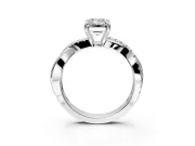 Crossover Engagement Ring Setting for Emerald Cut Center with Pave and Plain Strands and Prong Head in White Gold