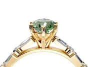 Baguette Engagement Ring Setting for Fancy Green Pear-Shaped Center with Alternating Bar-Set Band and Prong Head in Yellow Gold