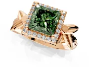 Halo Engagement Ring Setting for Fancy Green Princess Cut Center with Floral Band and Prong Head in Rose Gold