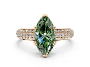Solitaire Engagement Ring Setting for Fancy Green Marquise Center with Multi-Row Pave Accents and Basket Head in Rose Gold