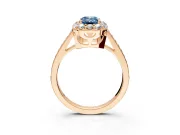 Floral Halo Engagement Ring Setting for Fancy Blue Emerald Cut Center with Large Halo Accents and Prong Head in Rose Gold