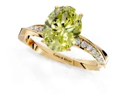 Side Accent Engagement Ring Setting for Fancy Yellow Oval Center with Accent Shoulders and Prong Head in Yellow Gold