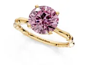 Solitaire Engagement Ring Setting for Fancy Pink Round Cut Center with Bamboo Band and Prong Head in Yellow Gold