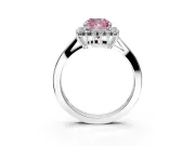 Starburst Halo Engagement Ring Setting for Fancy Pink Cushion Cut Center with Flat Cathedral Band and Prong Head in Sterling Silver