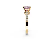Solitaire Engagement Ring Setting for Fancy Pink Princess Cut Center with Crossover Accents and Prong Head in Yellow Gold