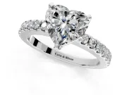 Solitaire Engagement Ring Setting for Heart-Shaped Center with Single Row Accent Band and Prong Head in Sterling Silver