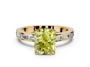 Solitaire Engagement Ring Setting for Fancy Yellow Radiant Cut Center with Channel Baguette Band and Prong Head in Yellow Gold