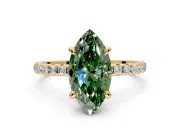 Solitaire Engagement Ring Setting for Fancy Green Marquise Center with Fine Pave Narrow Band and Prong Head in Yellow Gold