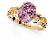 Leaf Engagement Ring Setting for Fancy Pink Oval Center with Milgrain Accent Band and Prong Head in Yellow Gold