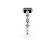 Milgrain Bezel Engagement Ring Setting for Fancy Green Emerald Cut Center with Marquise Stations and Bezel Head in Platinum