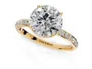 Hidden Halo Engagement Ring Setting for Round Cut Center with Pave Band and Prong Head in Yellow Gold