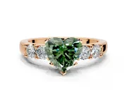 5 Stone Engagement Ring Setting for Fancy Green Heart-Shaped Center with Plain Band and Prong Head in Rose Gold