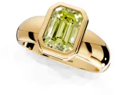 Solitaire Engagement Ring Setting for Fancy Yellow Emerald Cut Center with Wide Band and Bezel Head in Yellow Gold