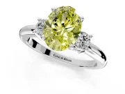 3 Stone Engagement Ring Setting for Fancy Yellow Oval Center with Wide Plain Band and Prong Head in Platinum