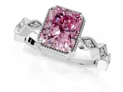 Milgrain Bezel Engagement Ring Setting for Fancy Pink Radiant Cut Center with Marquise Stations and Bezel Head in Platinum