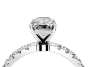 Open Basket Engagement Ring Setting for Emerald Cut Center with Pave Band and Prong Head in White Gold