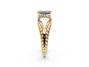 Halo Engagement Ring Setting for Emerald Cut Center with Rope Twist Split Shank and Prong Head in Yellow Gold