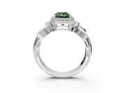 Halo Engagement Ring Setting for Fancy Green Radiant Cut Center with Floral Band and Prong Head in Sterling Silver