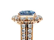Large Accent Halo Engagement Ring Setting for Fancy Blue Radiant Cut Center with Pave Split Shank and Prong Head in Rose Gold