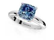 Solitaire Engagement Ring Setting for Fancy Blue Cushion Cut Center with Wire Band and Prong Head in White Gold