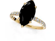 Solitaire Engagement Ring Setting for Fancy Black Marquise Center with Pave Accents and Prong Head in Yellow Gold