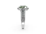 Large Accent Halo Engagement Ring Setting for Fancy Green Asscher Cut Center with Pave Split Shank and Prong Head in Platinum